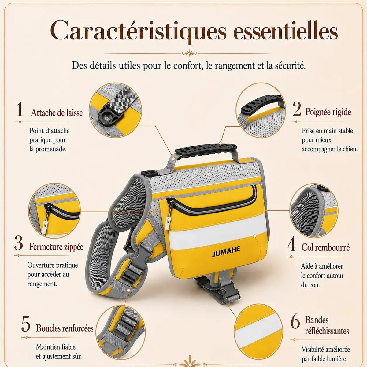 Caractéristiques essentielles du Harnais Randonnée Sacoche Jaune