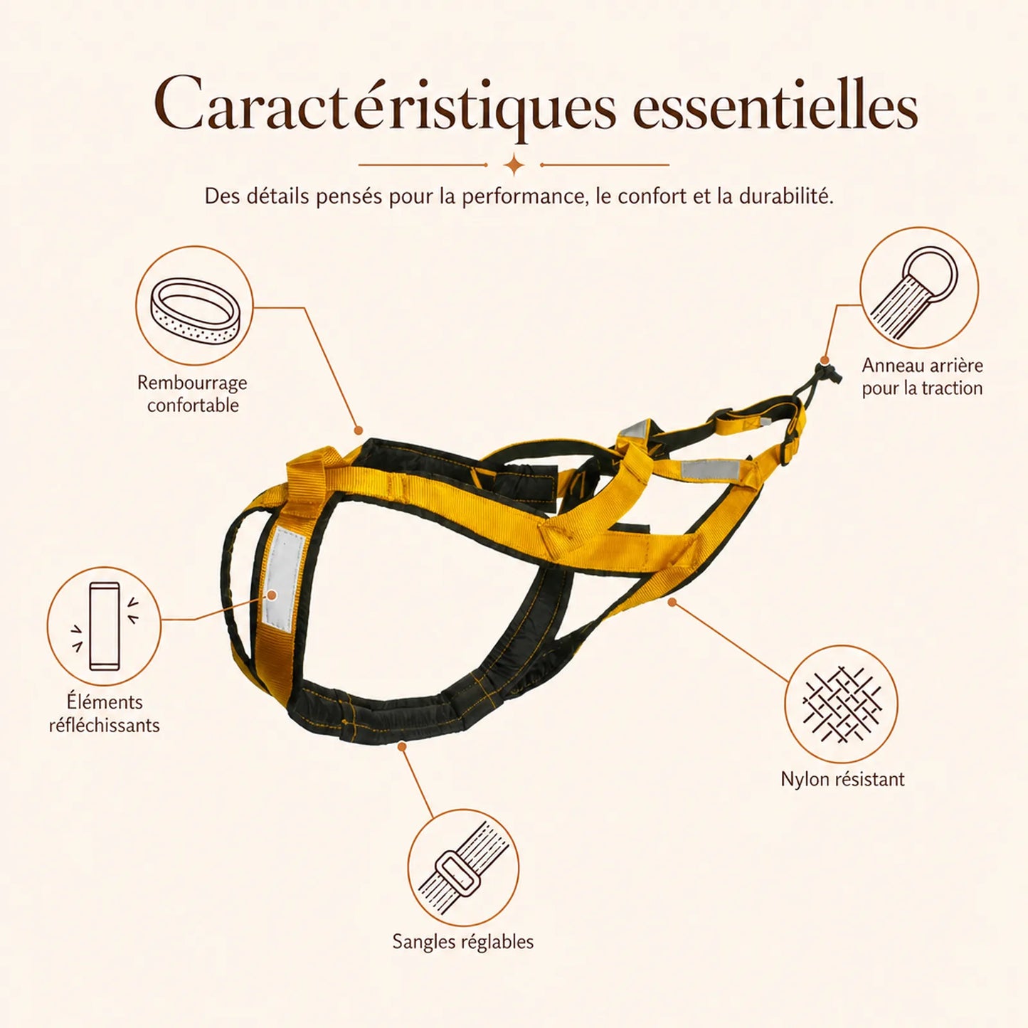 harnais canicross jaune caracteristiques essentielles