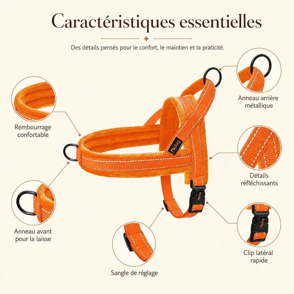 Harnais chien Anti Traction Rembourré, caractéristiques essentielles