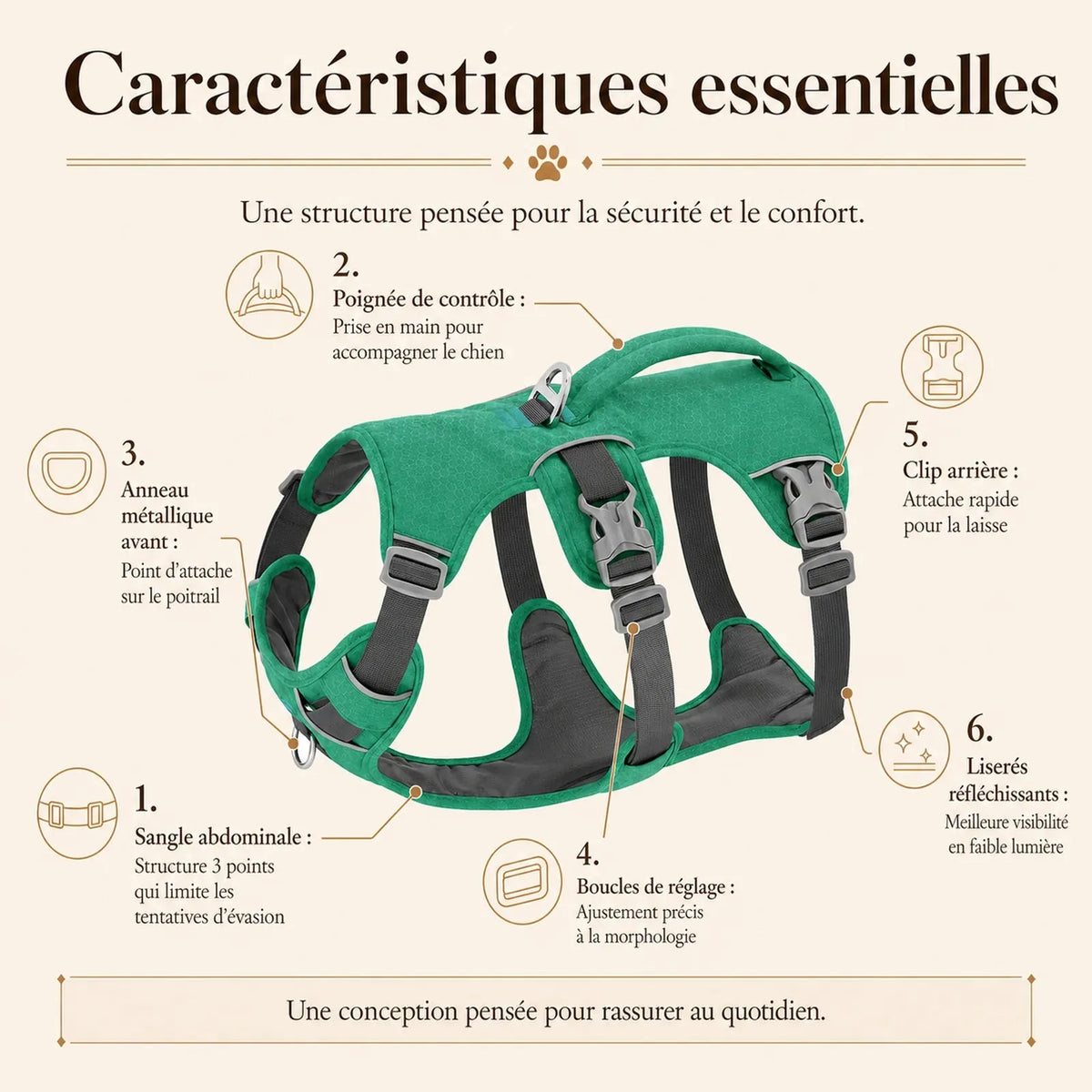 harnais chien poignee maintien renforce caracteristiques essentielles