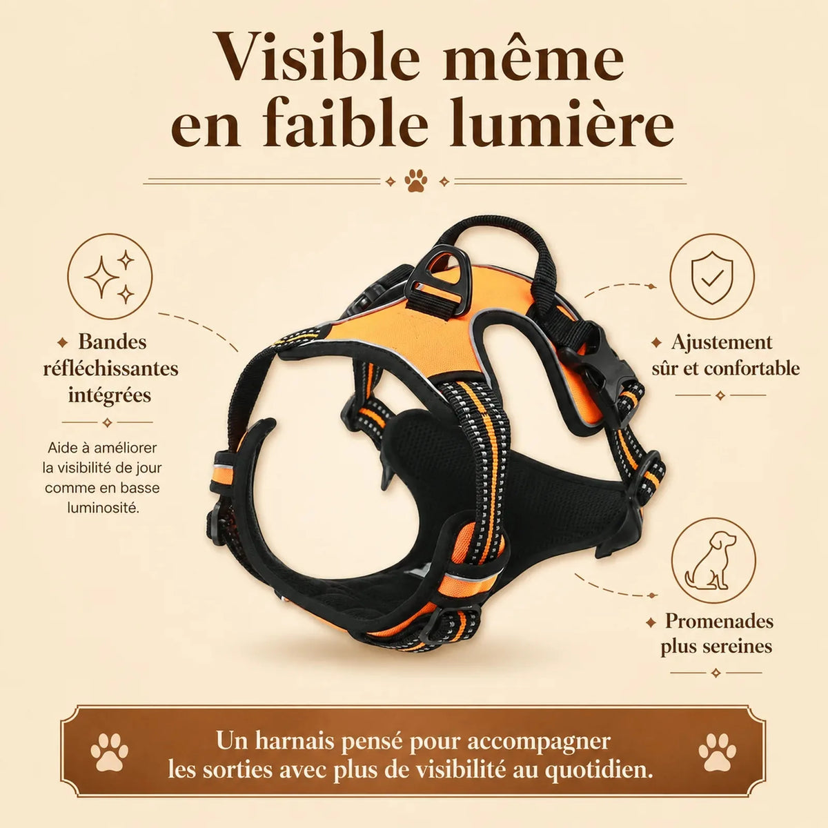 harnais chien reflechissant ajustable benefice principal