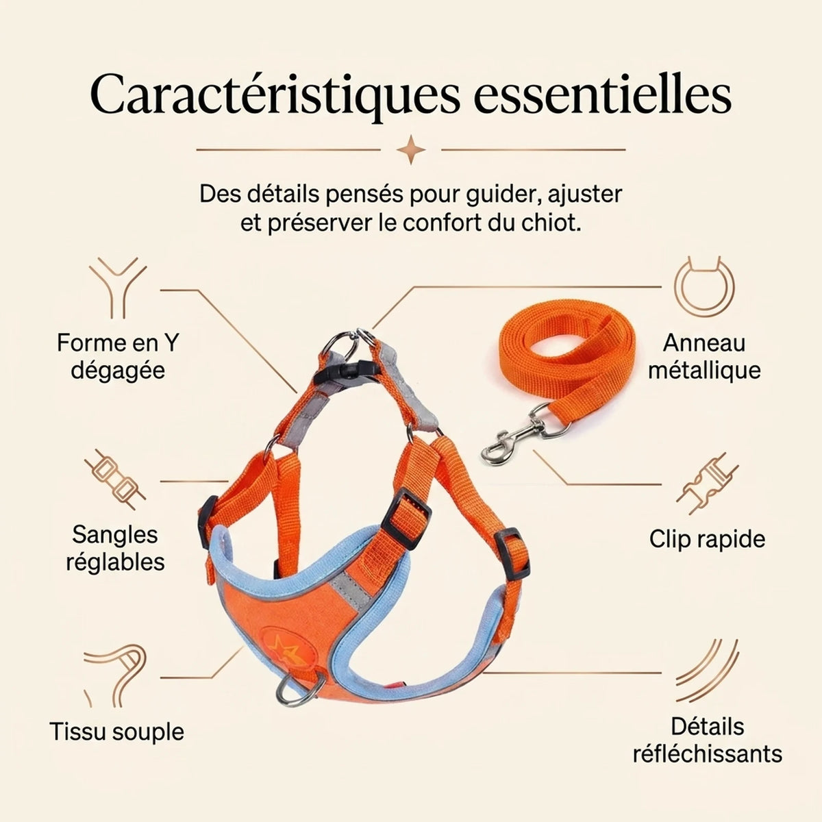 Harnais Chiot Souple Respirant - caracteristiques essentielles