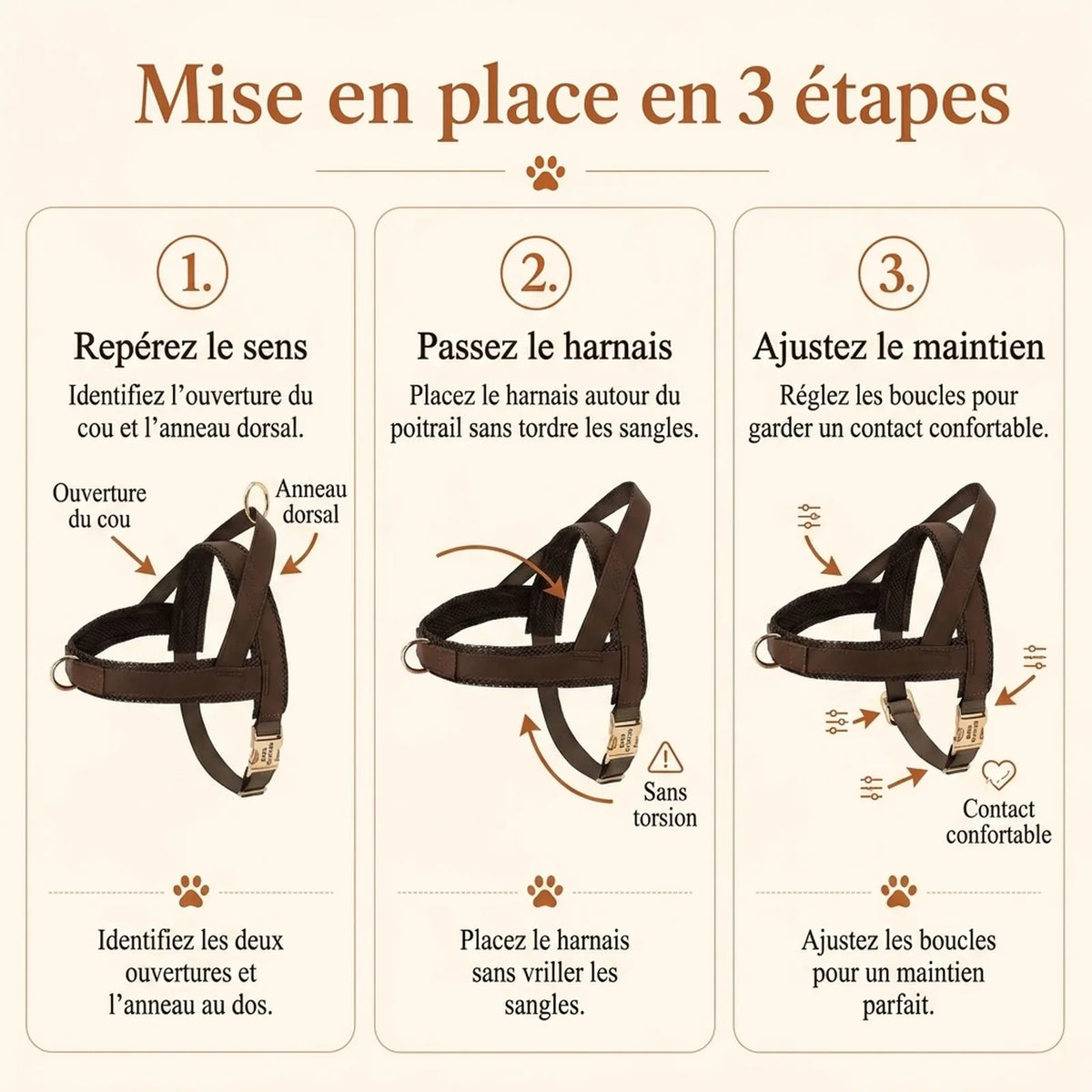 Harnais Petit Chien Chic - mise en place 3 etapes