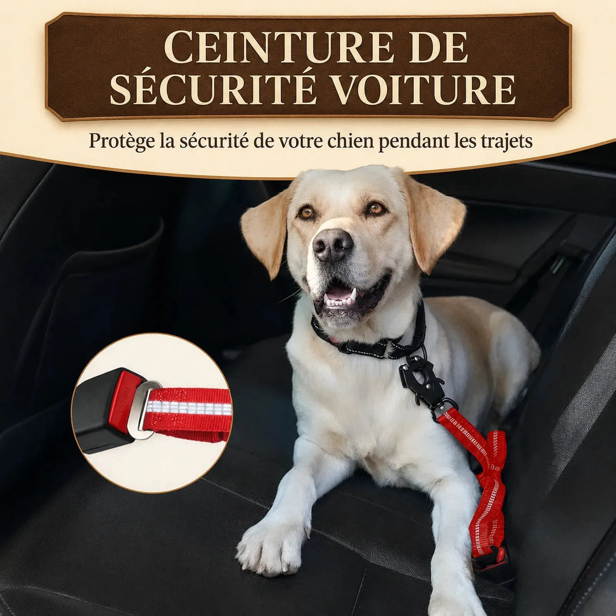 Laisse Tactique Amortissante Double Poignée - Ceinture de sécurité voiture