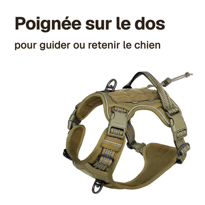 Harnais chien anti traction tactique : poignée sur le dos pour guider ou retenir le chien