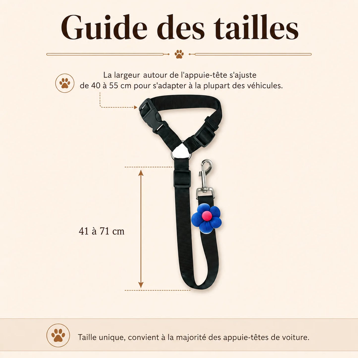 attache chien voiture appuie tete guide des tailles