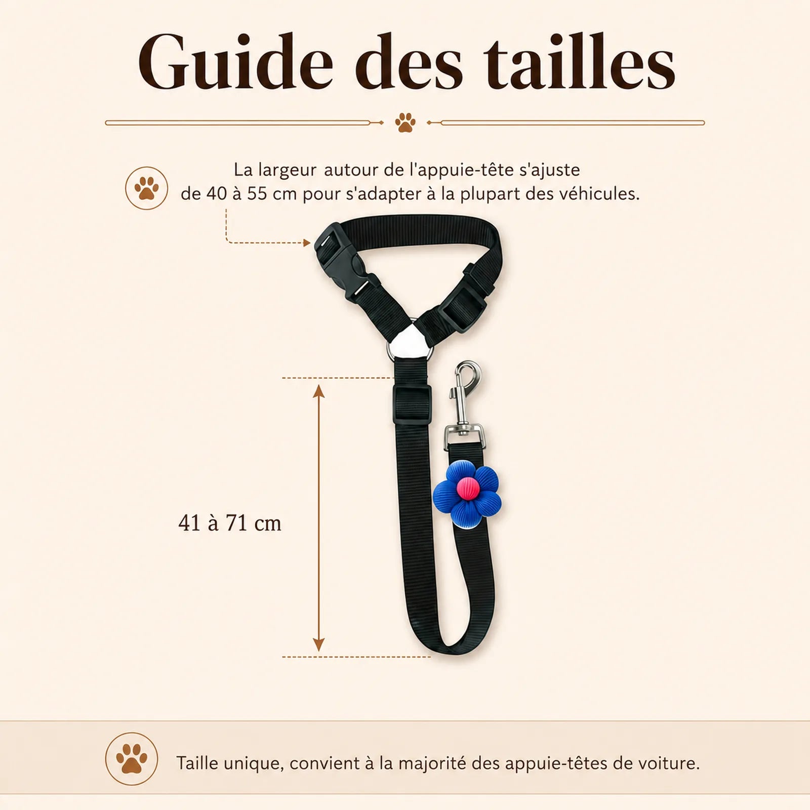 attache chien voiture appuie tete guide des tailles
