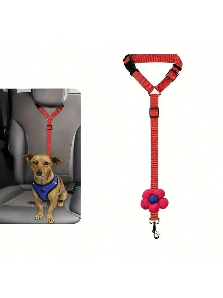 Attache chien voiture appuie-tête rouge, chien attaché sur la banquette