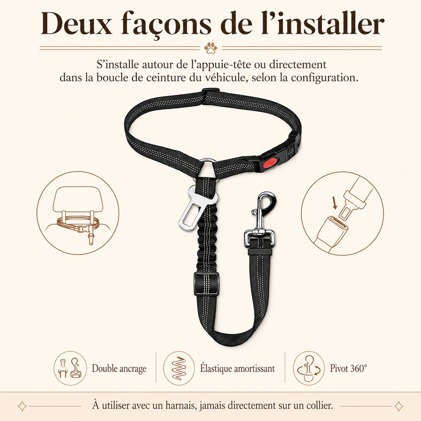ceinture chien voiture 2 en 1 benefice principal