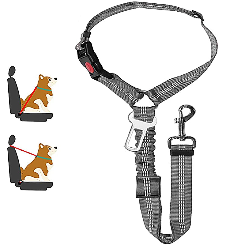 Ceinture chien voiture 2 en 1, coloris gris à motif chevrons