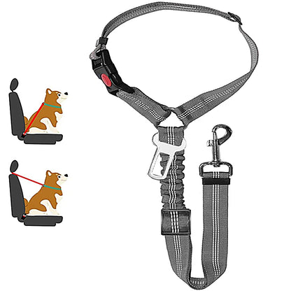 Ceinture chien voiture 2 en 1, coloris gris à motif chevrons