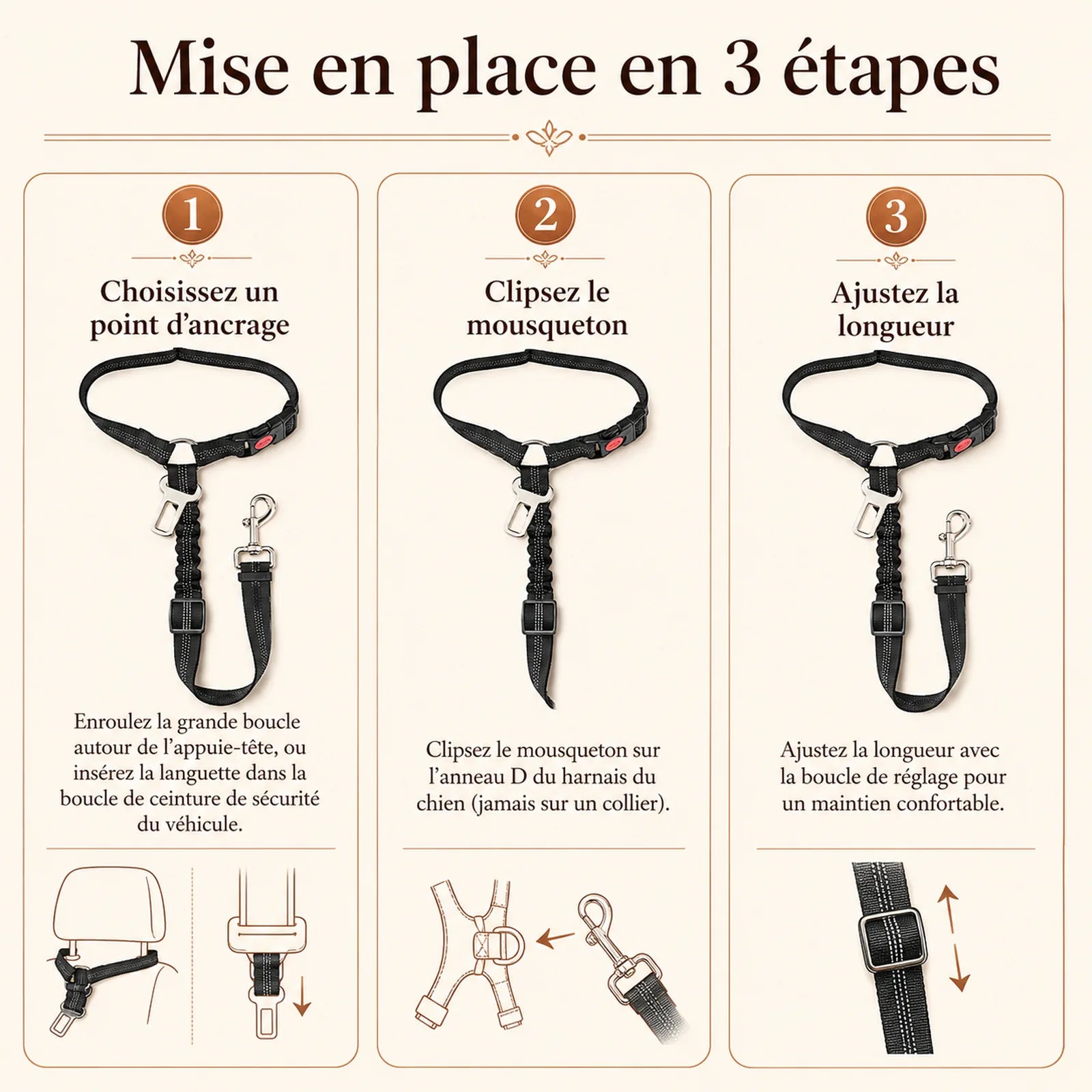 ceinture chien voiture 2 en 1 mise en place 3 etapes