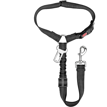 Ceinture chien voiture 2 en 1, coloris noir avec laisse élastique