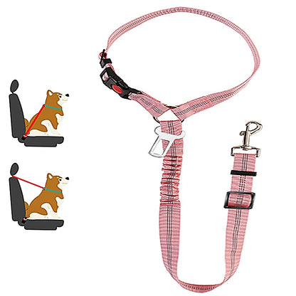 Ceinture chien voiture 2 en 1, coloris rose pâle à motif chevrons