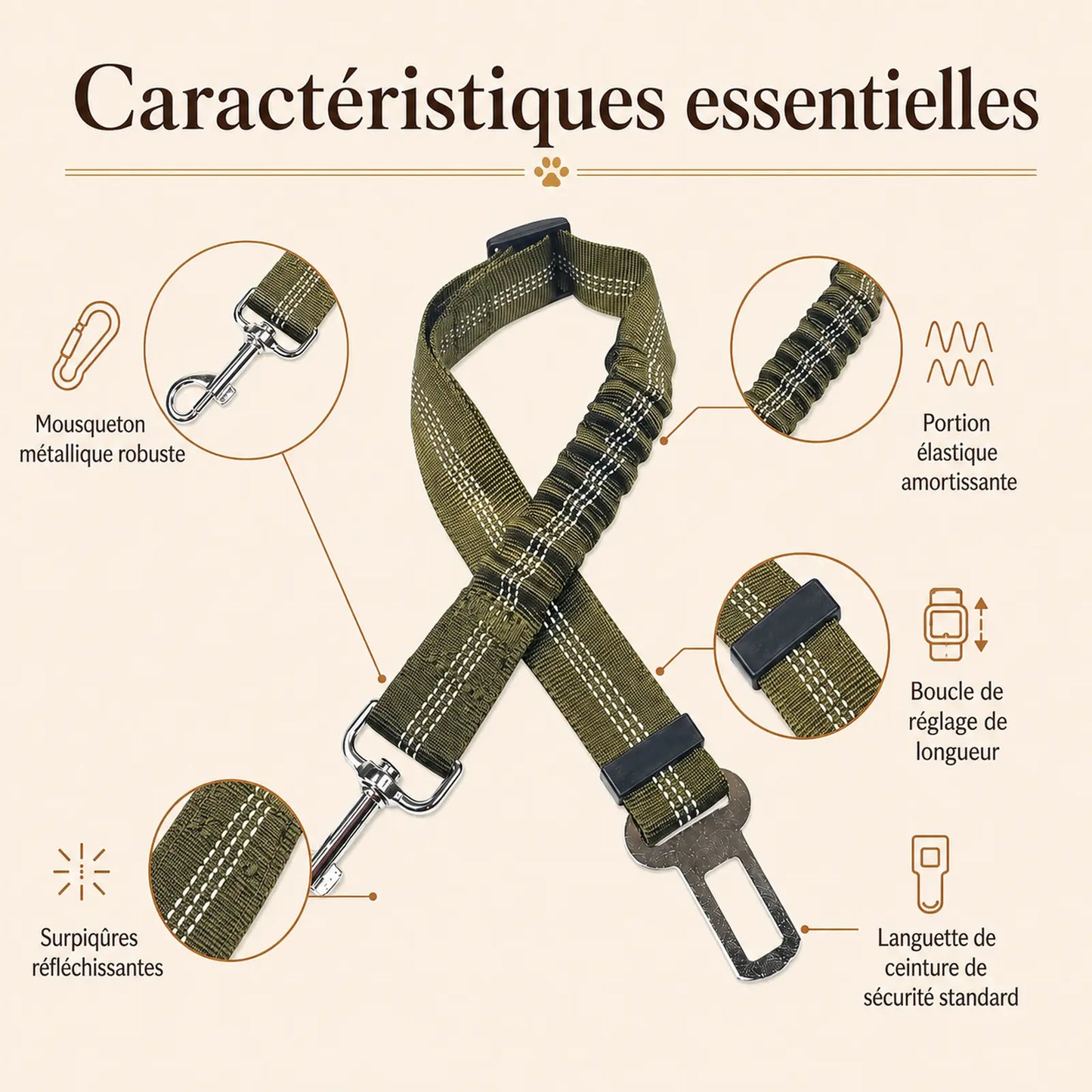 ceinture chien voiture elastique caracteristiques essentielles