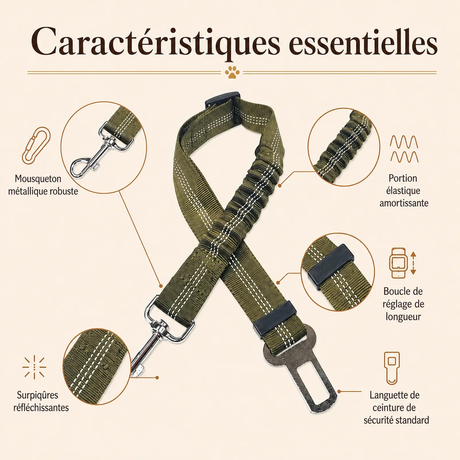 ceinture chien voiture elastique caracteristiques essentielles