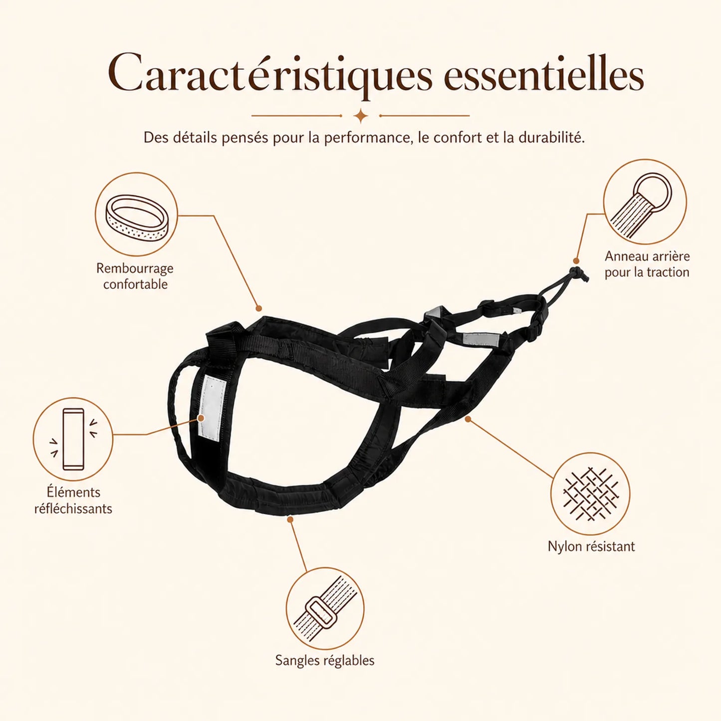 Harnais canicross noir - caracteristiques essentielles