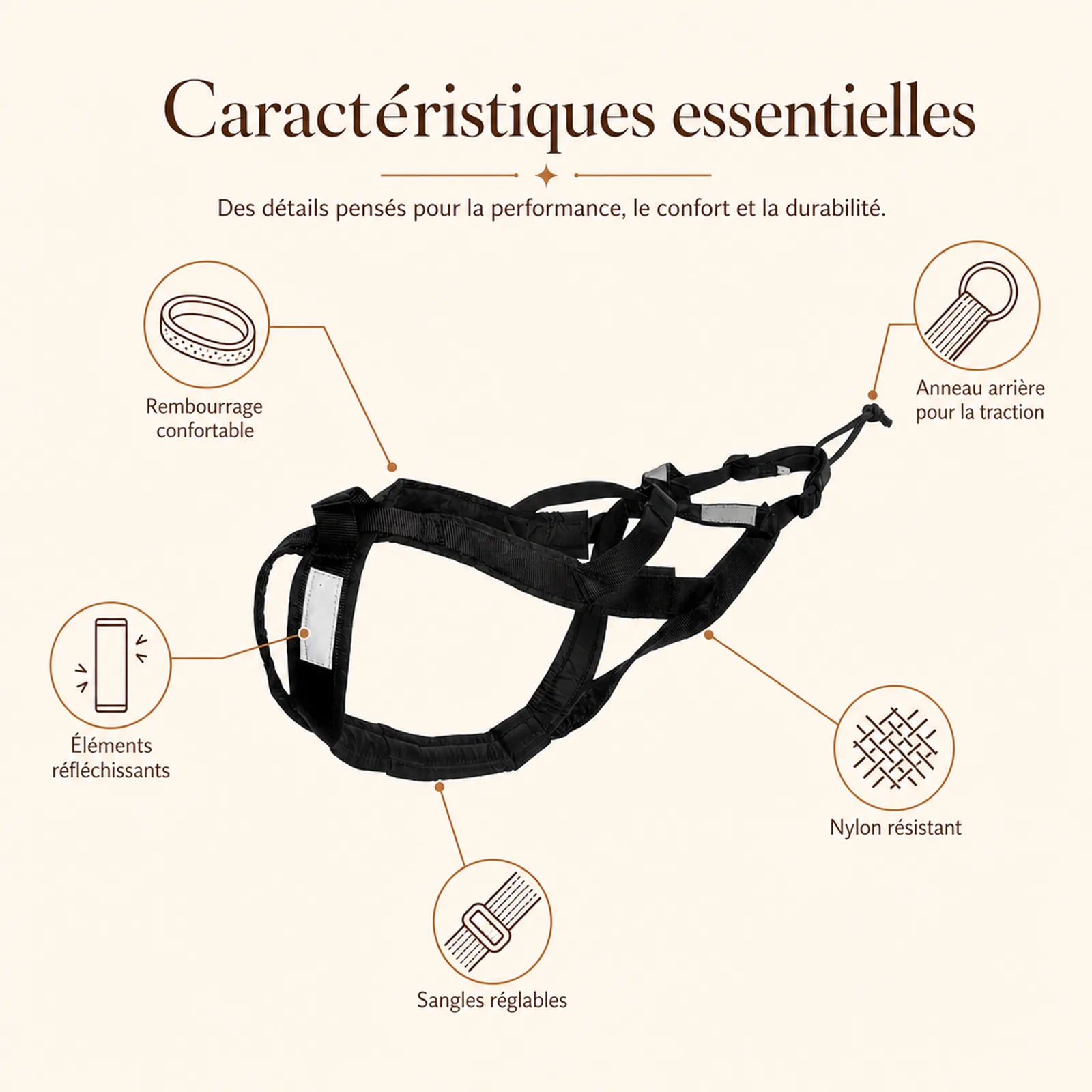 Harnais canicross noir - caracteristiques essentielles