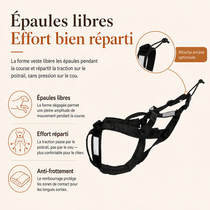 Harnais canicross noir - epaules libres effort reparti