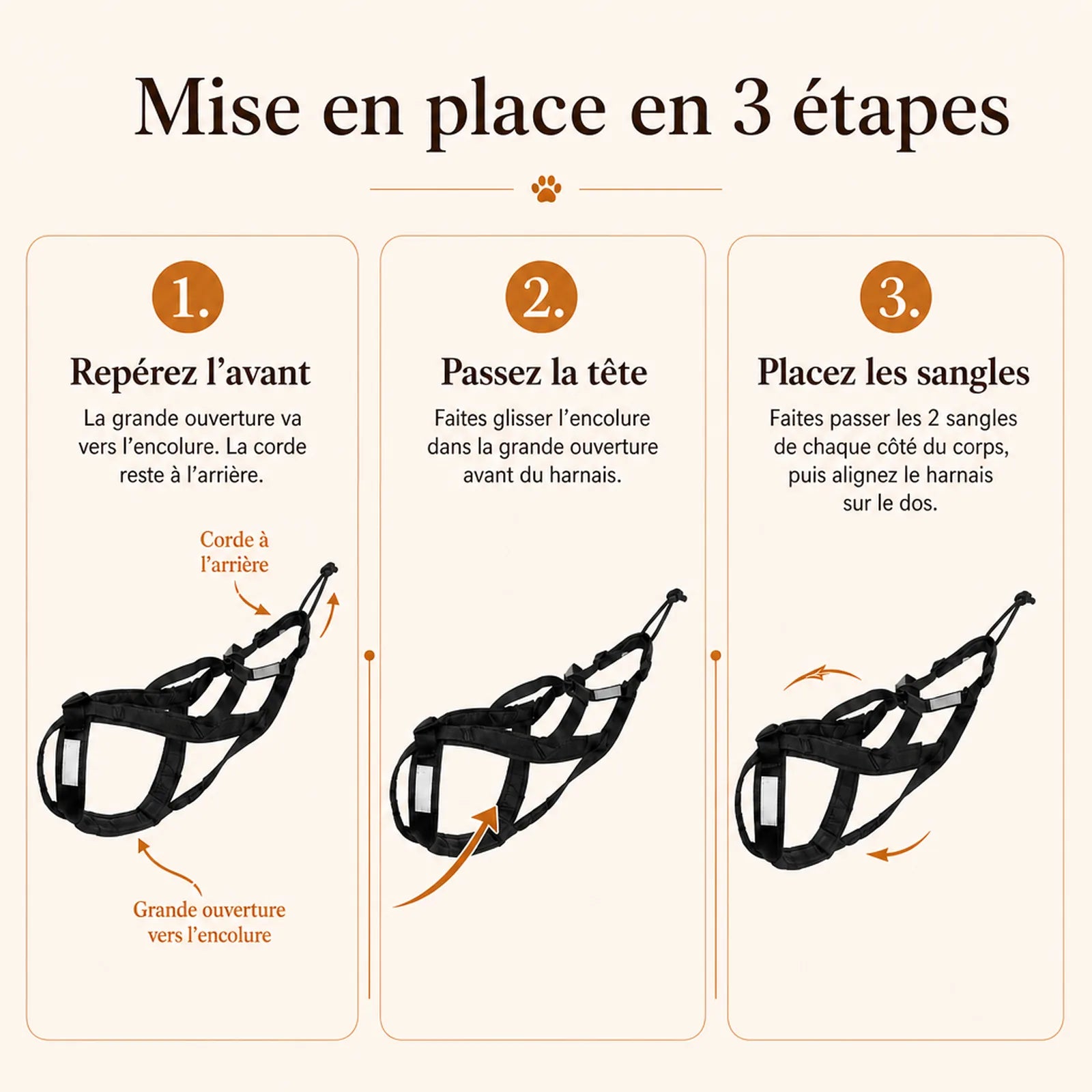 harnais canicross reflechissant jaune mise en place 3 etapes