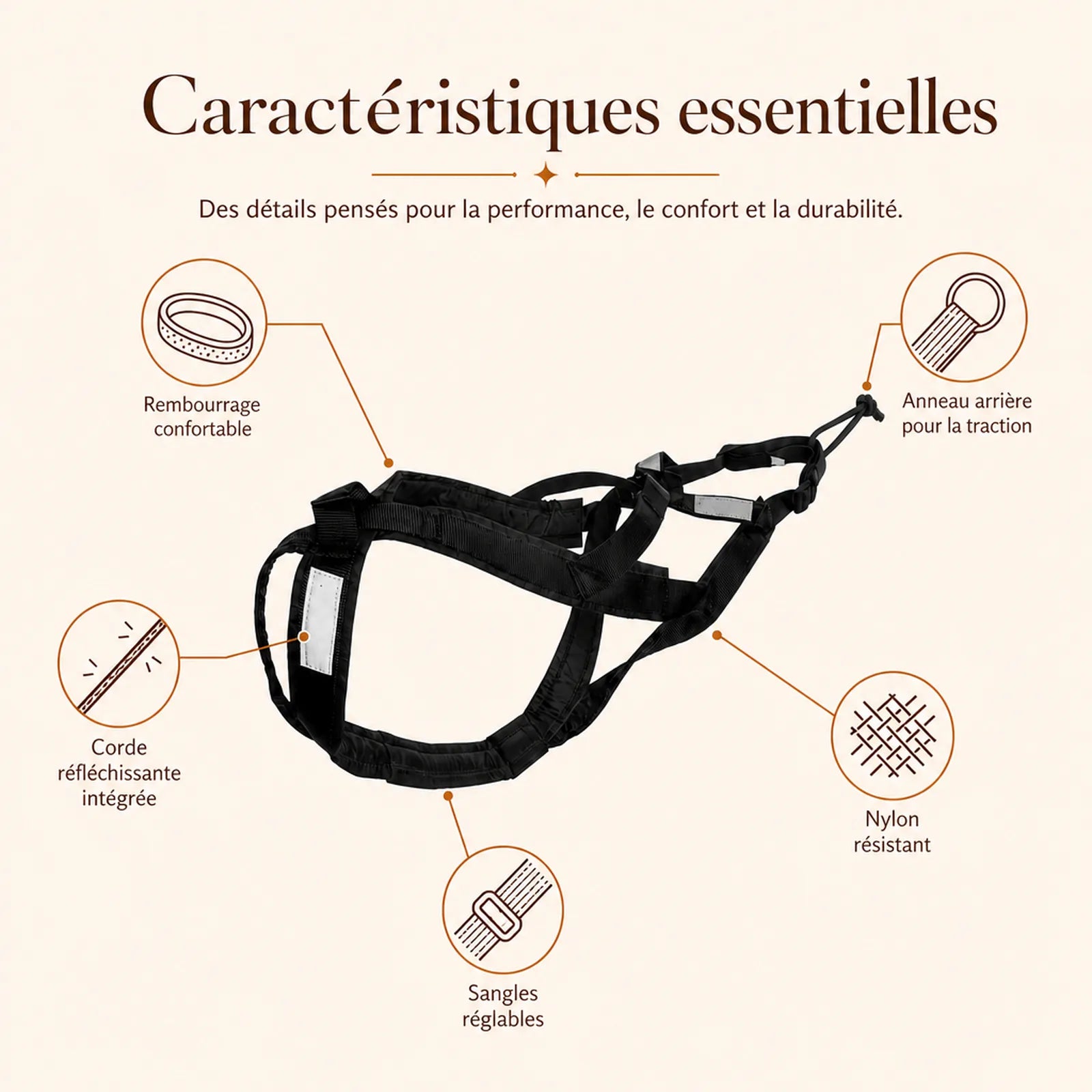 harnais canicross reflechissant noir caracteristiques essentielles