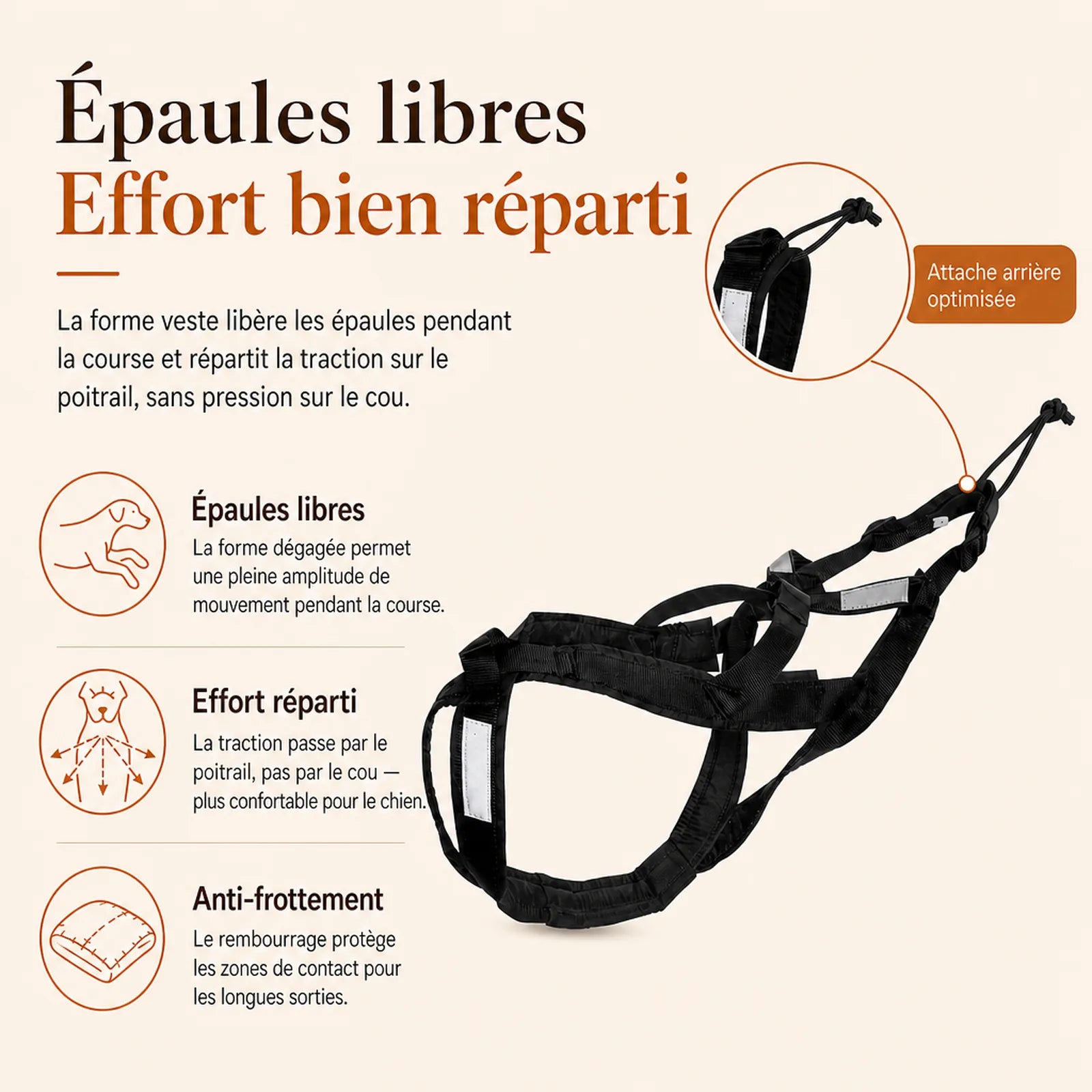 harnais canicross reflechissant noir performance confort