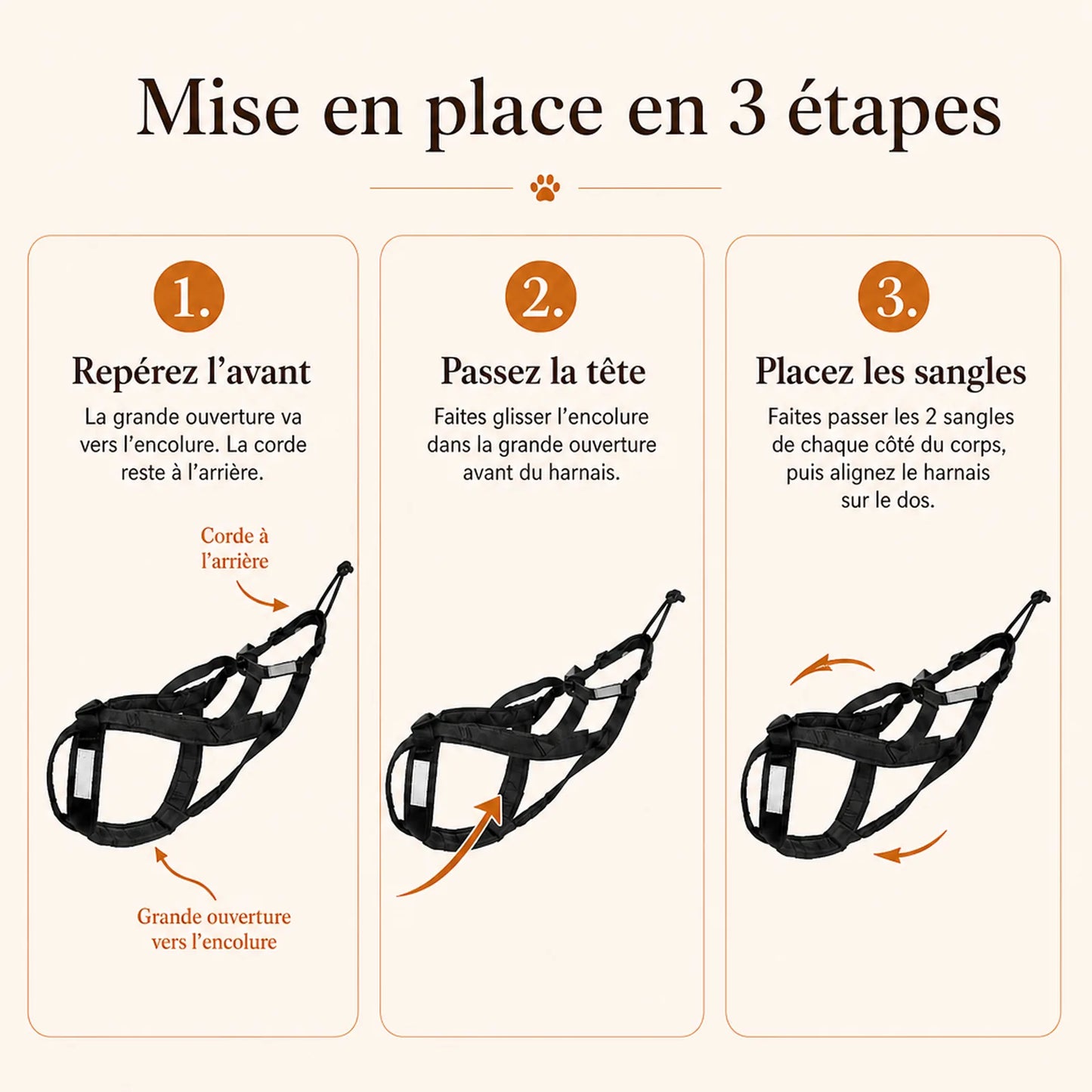 harnais canicross reflechissant rouge mise en place 3 etapes