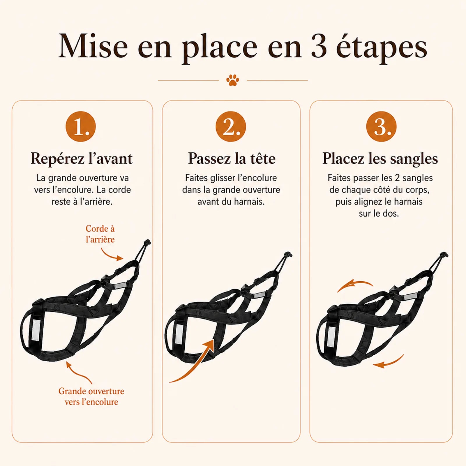 harnais canicross reflechissant rouge mise en place 3 etapes