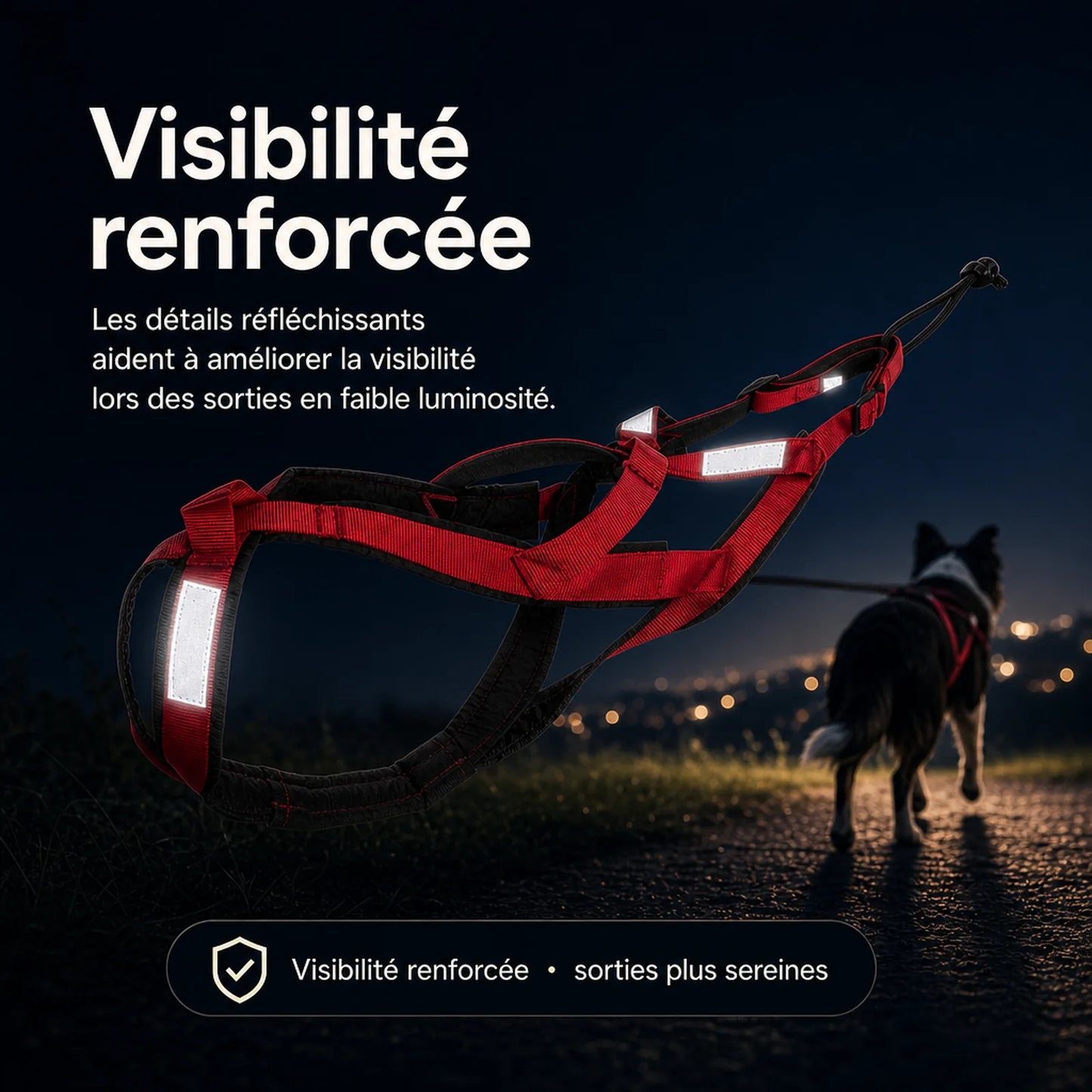 Harnais canicross rouge - visibilite renforcee