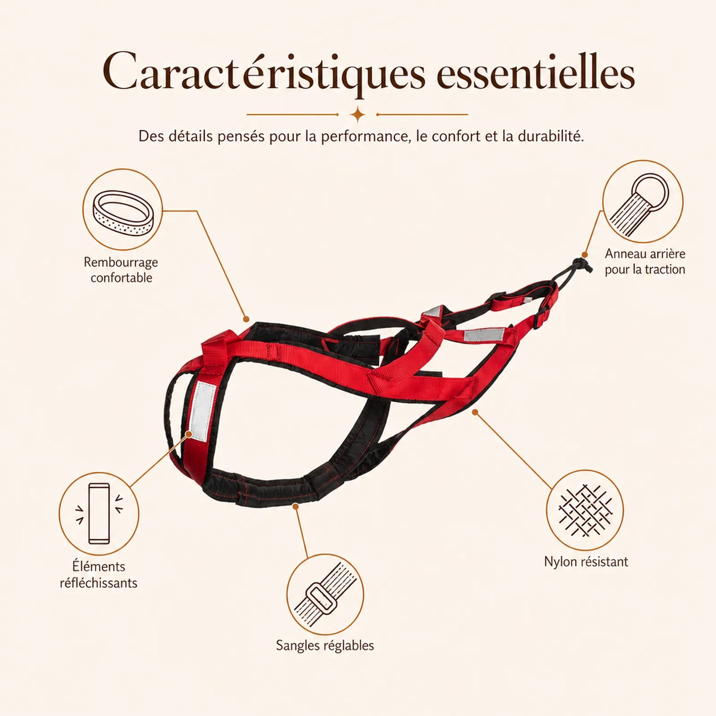 Harnais canicross rouge - caracteristiques essentielles