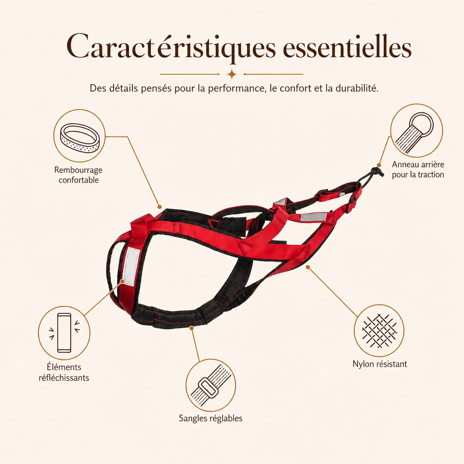 Harnais canicross rouge - caracteristiques essentielles
