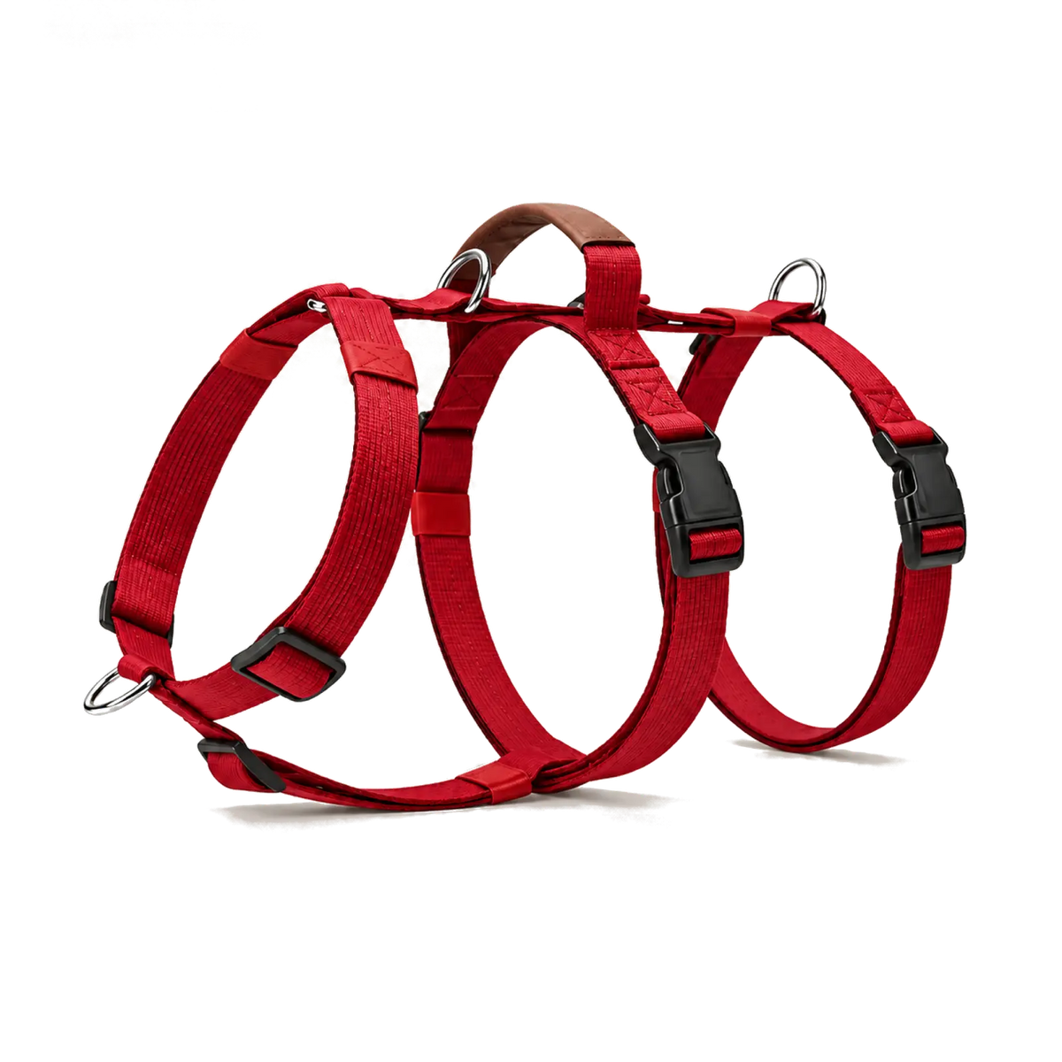 Harnais 3 points classique rouge pour chien, vue de profil