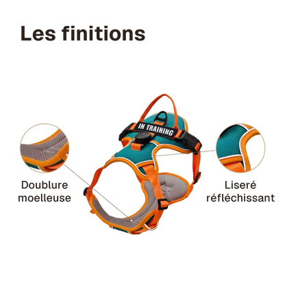 Les finitions du harnais Actif Respirant : liseré réfléchissant, doublure moelleuse