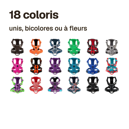 Harnais chien anti traction ergonomique en 18 coloris