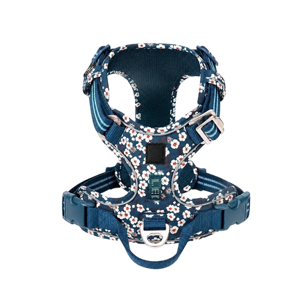 Harnais chien anti-traction ergonomique, coloris floral bleu 2, vue produit