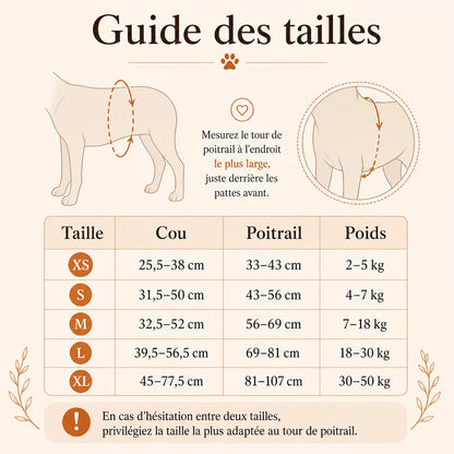 Harnais chien anti traction ergonomique - guide des tailles