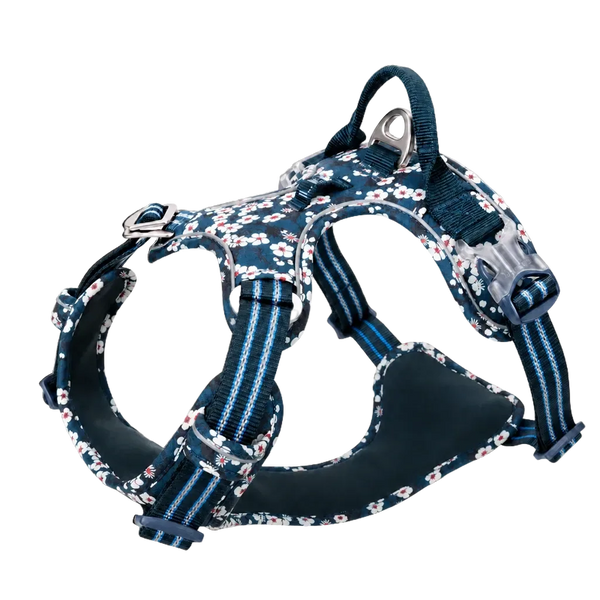Harnais chien anti traction floral bleu sans marque