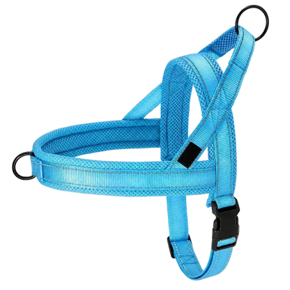 Harnais chien anti traction rembourré bleu clair