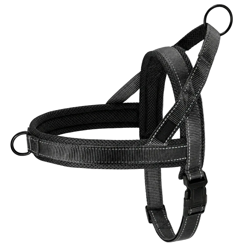 Harnais chien anti traction rembourré noir gris