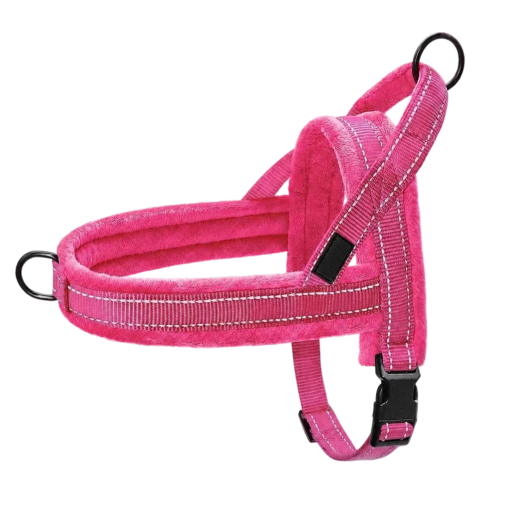 Harnais chien anti traction rembourré rose foncé
