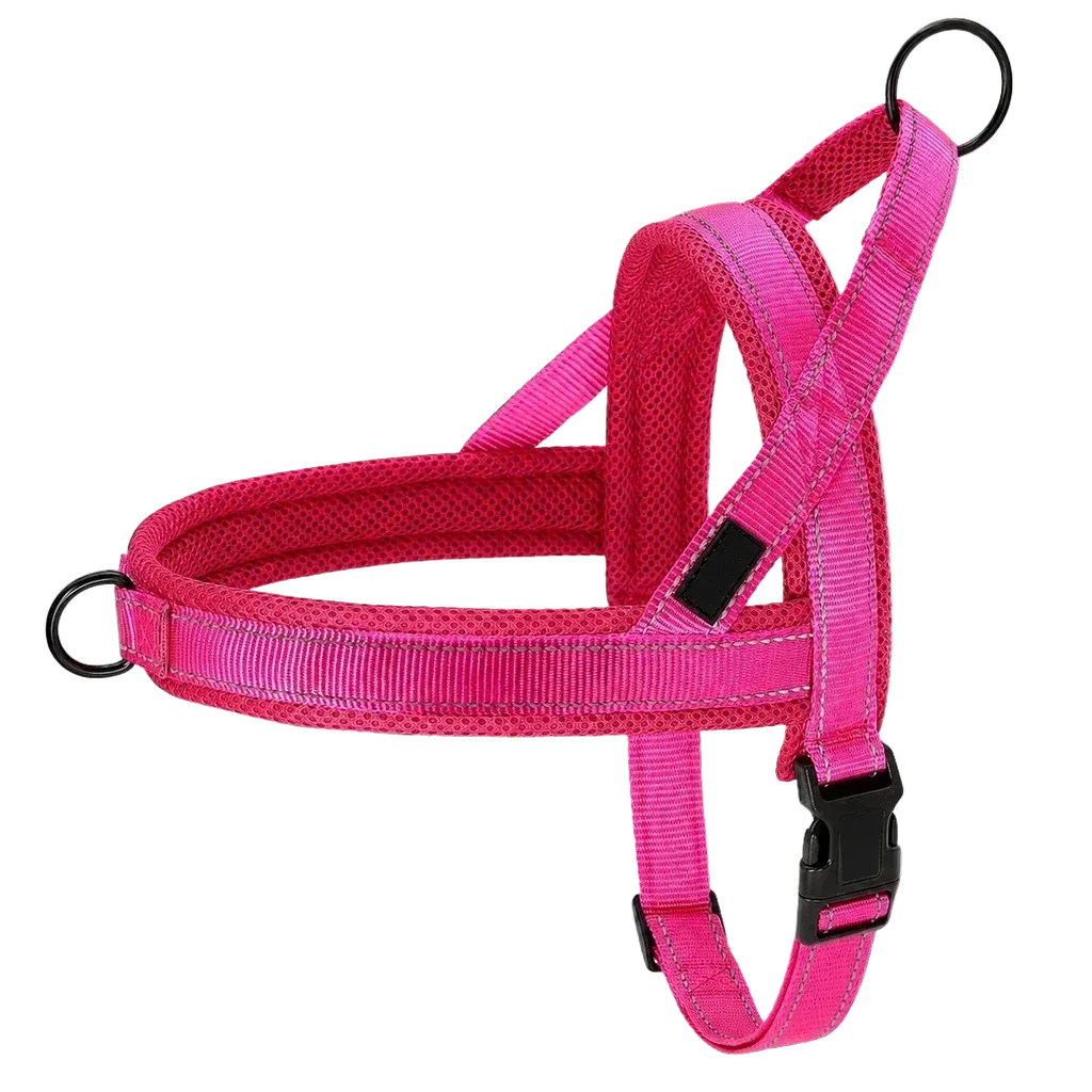 Harnais chien anti traction rembourré rose