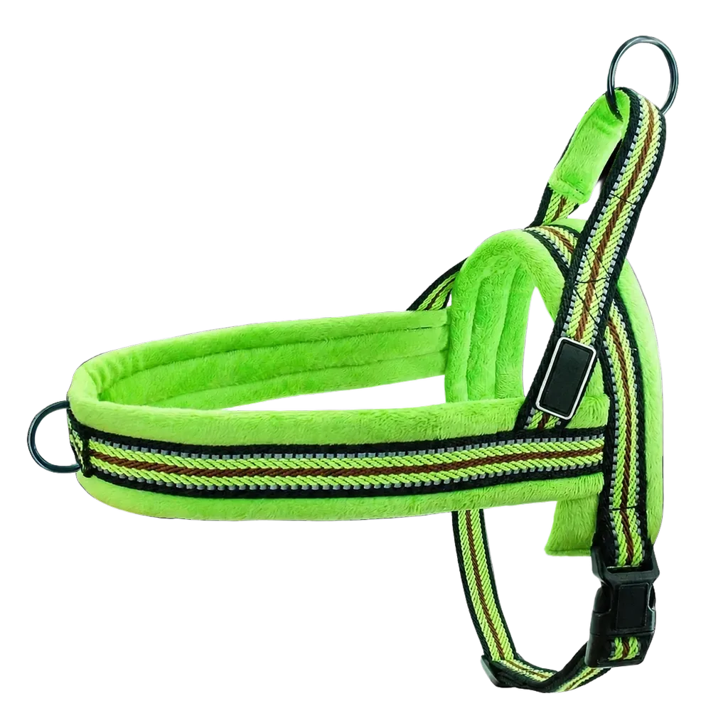 Harnais chien anti traction rembourré vert citron