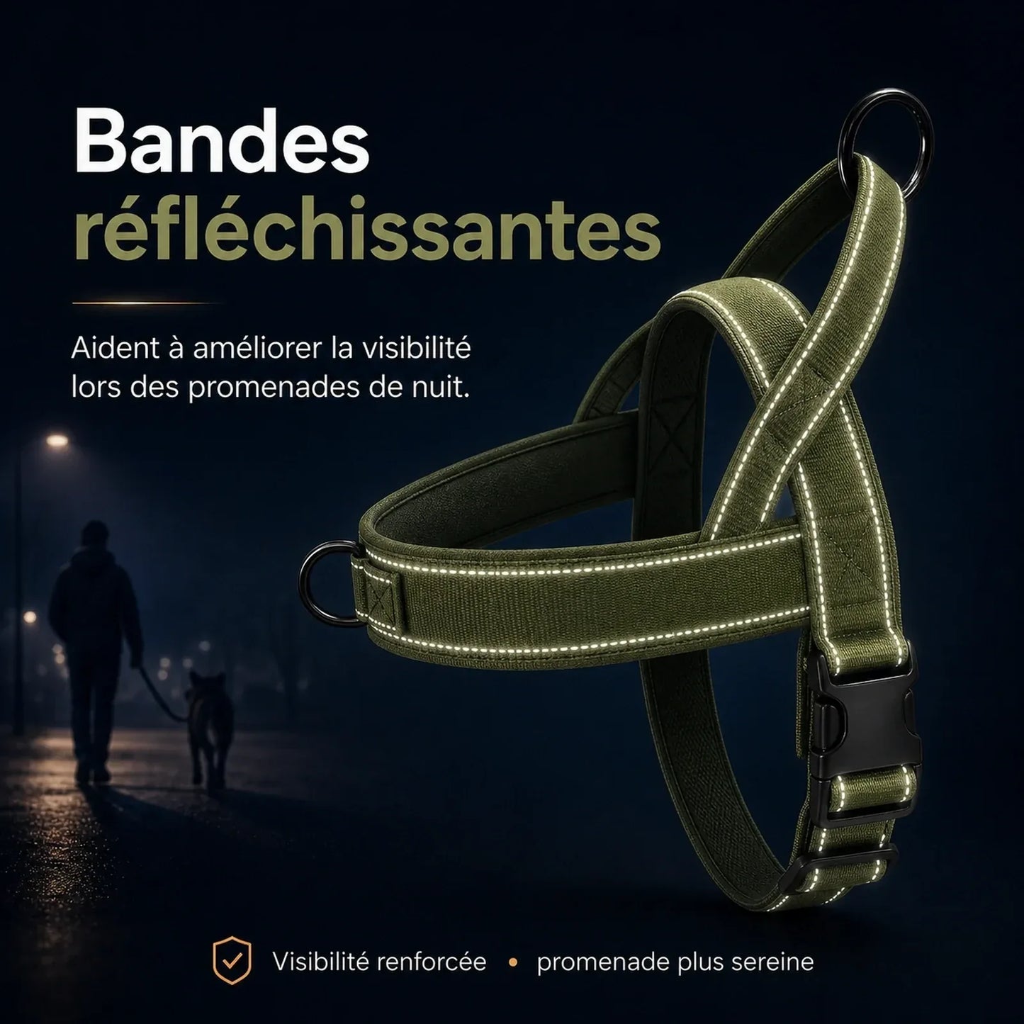 harnais chien anti traction renforce bandes reflechissantes