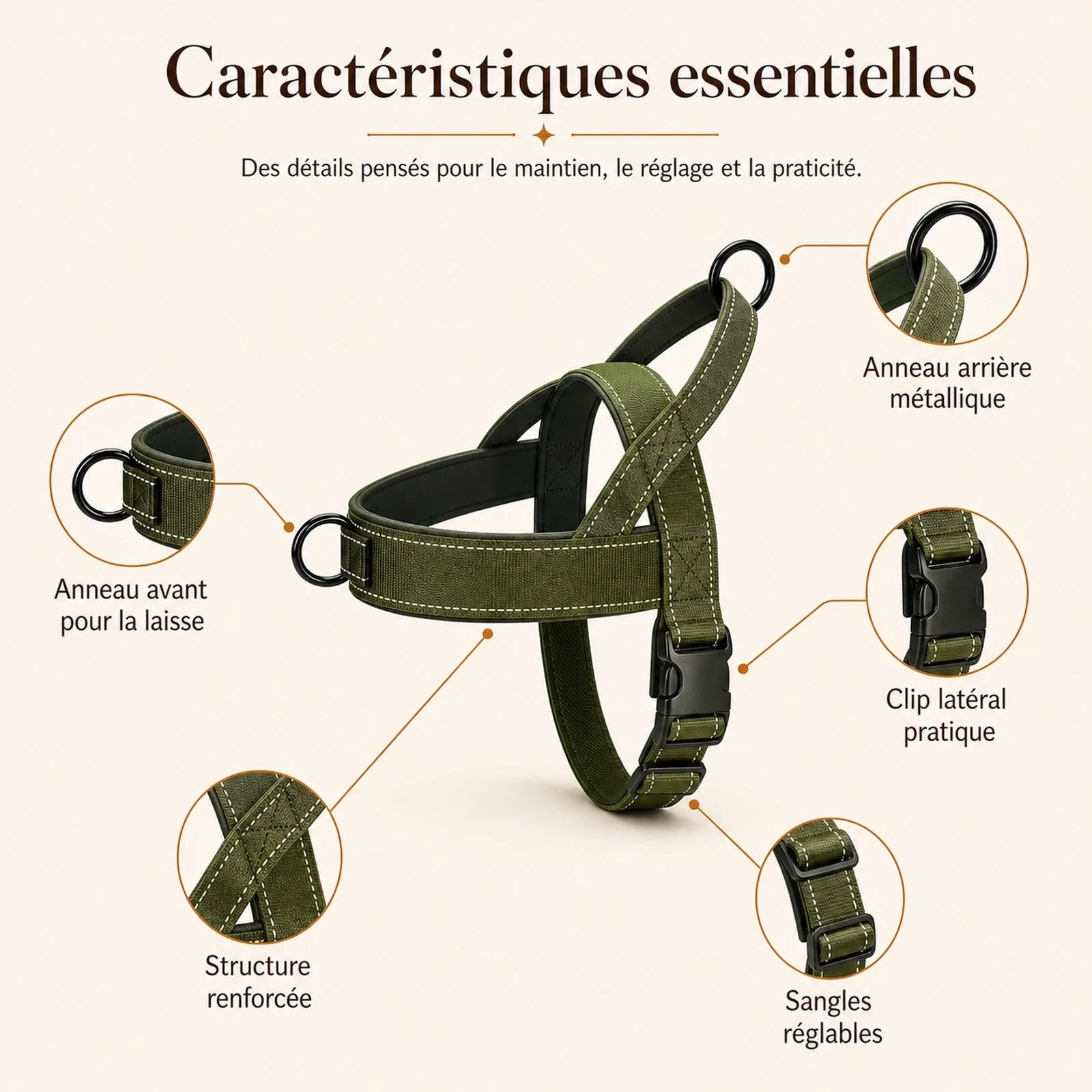 Harnais chien anti traction renforce - caracteristiques essentielles