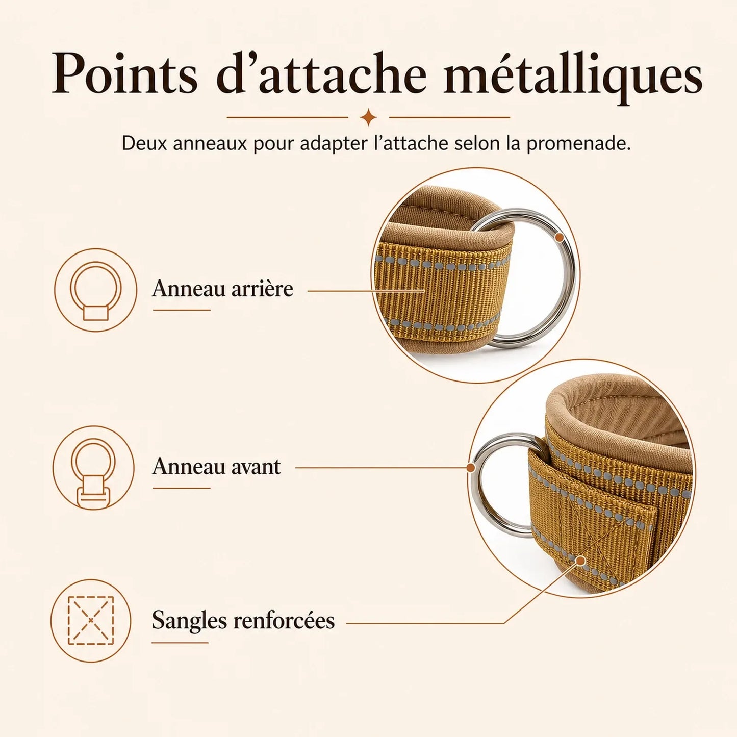 harnais chien anti traction renforce detail points attache metalliques