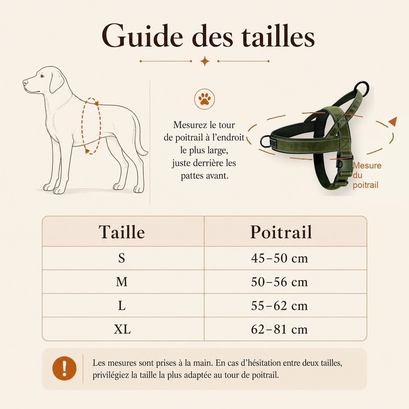 Harnais chien anti traction renforce - guide des tailles