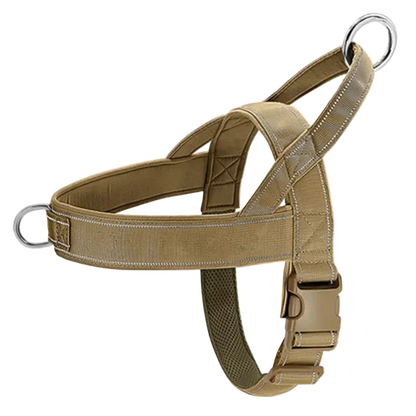 Harnais chien Anti Traction Renforcé coloris kaki, avec anneau métallique