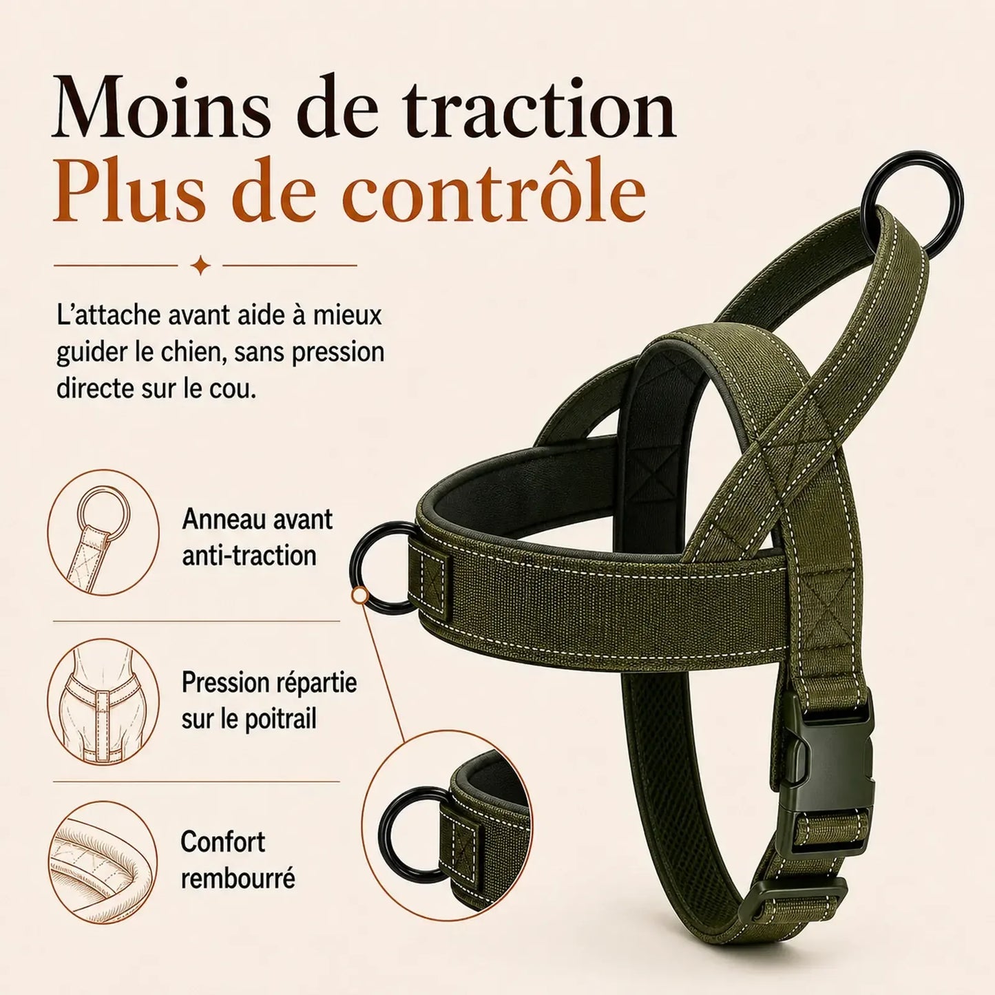 harnais chien anti traction renforce traction confort