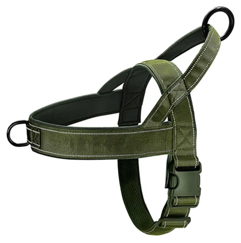 Harnais chien anti traction renforce - variante vert fonce detouree