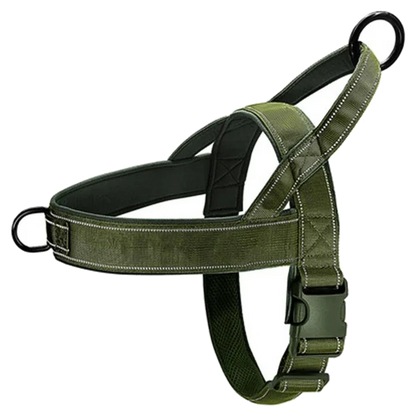 Harnais chien anti traction renforce - variante vert fonce detouree